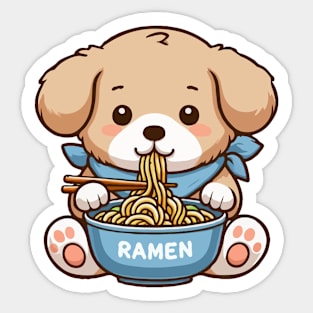 Baby Puppy Eating Ramen Sticker